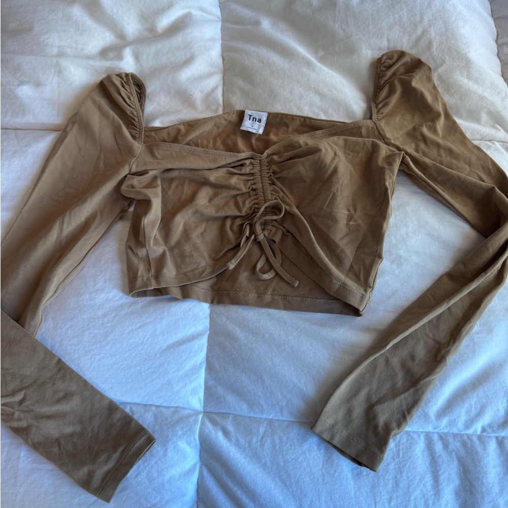 TNA Brown Long Sleeve Crop Top